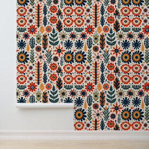 Retro Orange und blaues Blumenmuster Tapete