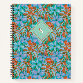 Retro Orange und Blue Florals Notizbuch