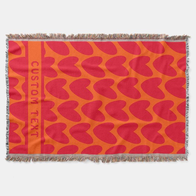 Retro Orange und Groovy Red Hearts Decke (Vorderseite)