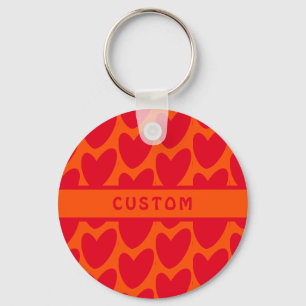 Retro Orange und Groovy Red Hearts Schlüsselanhänger