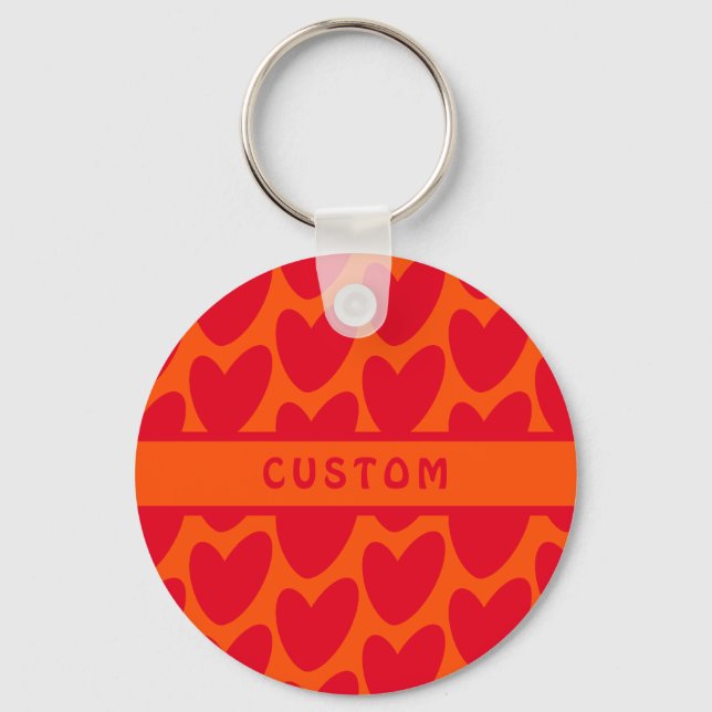 Retro Orange und Groovy Red Hearts Schlüsselanhänger (Vorderseite)
