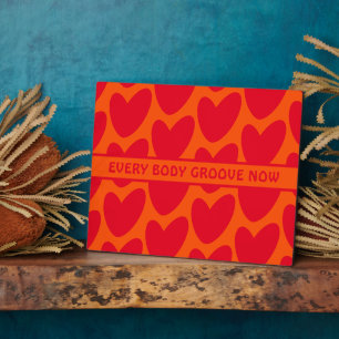 Retro Orange und Groovy Rote Herzen Fotoplatte