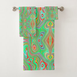 Retro Orange und Lime Green Abstrakt Pattern Badhandtuch Set