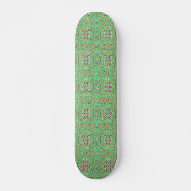 Retro Orange und Lime Green Abstrakt Pattern Skateboard (Vorne)