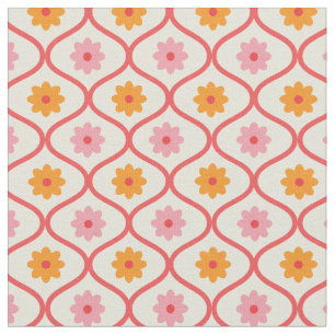 Retro orange und rosa Blumen auf Ogee-Muster Stoff