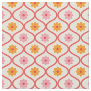 Retro orange und rosa Blumen auf Ogee-Muster Stoff