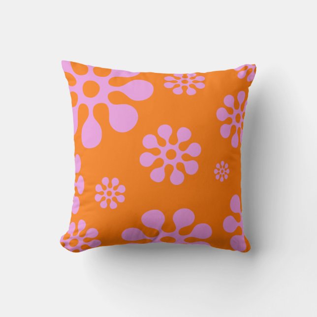 Retro Orange und rosa, blumendekorative Kissen (Vorderseite)