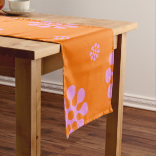 Retro orange und rosa Blumentabellen-Läufer Kurzer Tischläufer