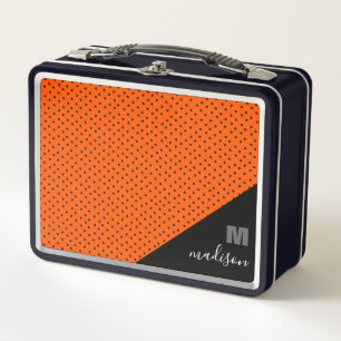 Retro-Orange- und Schwarzpolka-Punkte für Monogram Metall Brotdose
