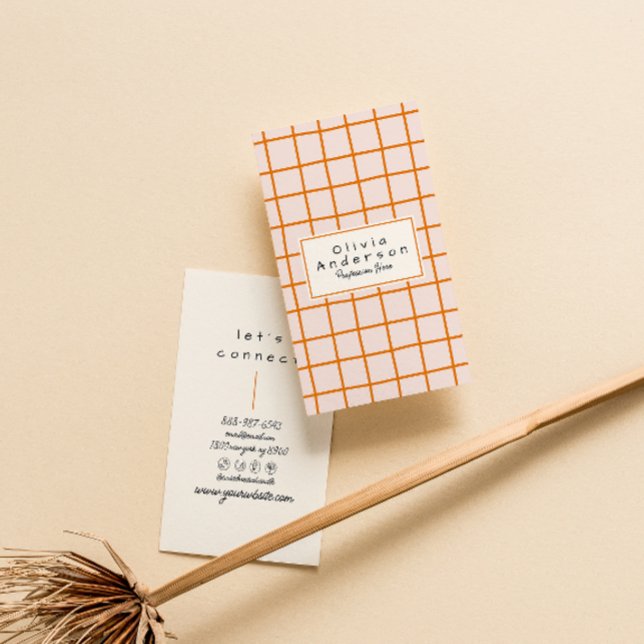 Retro Orange Wavy Checkered Trendy Boho Funky Visitenkarte (Von Creator hochgeladen)