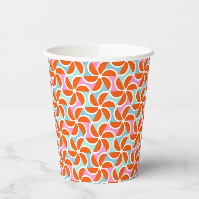 Retro Orange Wedge Pattern Pappbecher (Links)