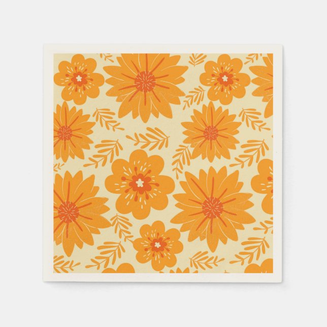 Retro Orange Wildblume Garden Blumenmuster Serviette (Vorderseite)