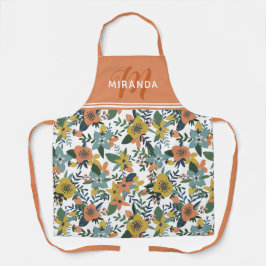 Retro Orange Yellow Blue Floral Muster Monogramm Schürze