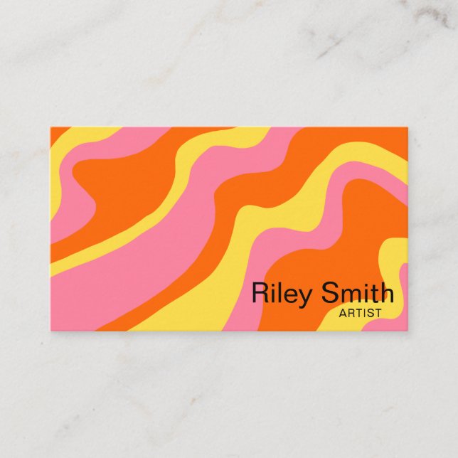 Retro Orange Yellow Pink Abstraktes Trenddesign Visitenkarte (Vorderseite)