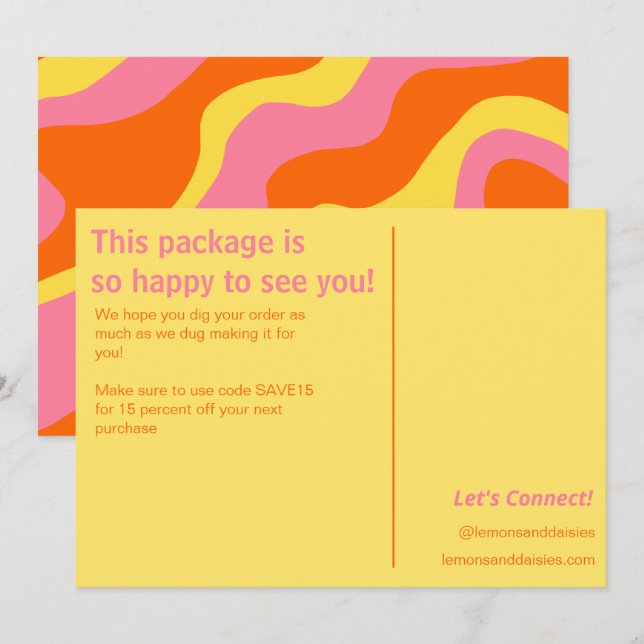 Retro Orange Yellow Pink Small Business Order als Dankeskarte (Vorne/Hinten)