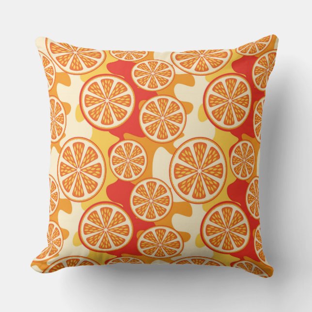 Retro orange Zitrusfrucht-Muster Kissen (Vorderseite)