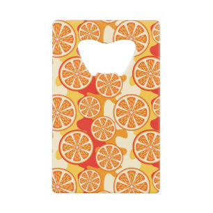 Retro orange Zitrusfrucht-Muster Kreditkartenflaschenöffner