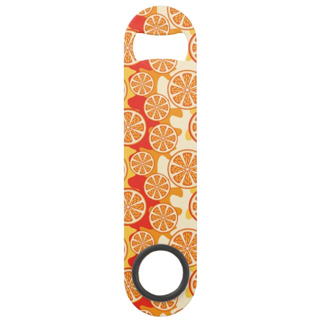 Retro orange Zitrusfrucht-Muster Speed Flaschenöffner (Vorderseite)