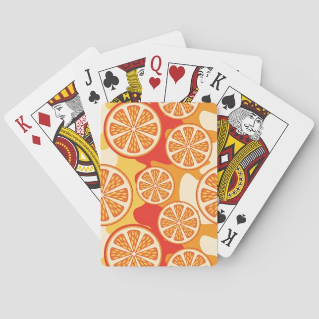Retro orange Zitrusfrucht-Muster Spielkarten (Rückseite)