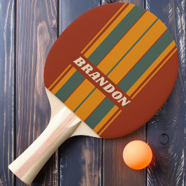 Retro Orangefarbene Roststreifen mit Namen Tischtennis Schläger