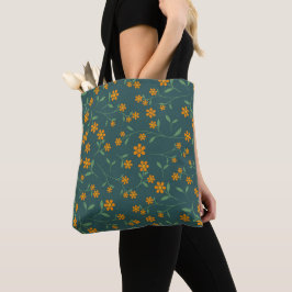 Retro-Orangen-Blumen-Dunkel-Türkis-Muster Tasche