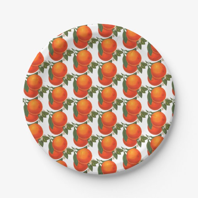 Retro Orangen Musterpapiere Teller (Vorderseite)