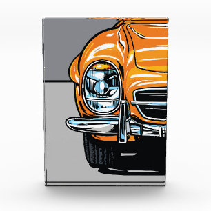 Retro orangenes Sportwagen Front Pop-Art-Illustrat Fotoblock