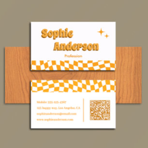 Retro-Orangeschachbrett mit QR-Code Visitenkarte
