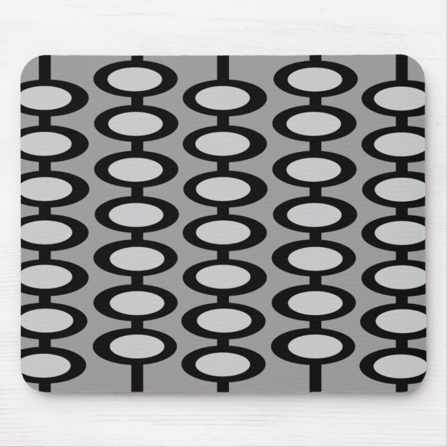 Retro-Orb-Muster - graue und schwarze Mauspad (Vorne)