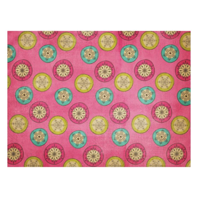 Retro Orb Schneeflocken auf rosa Tablette Tischdecke (Vorderseite (Horizontal))