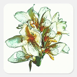 Retro-Orchideen Quadratischer Aufkleber