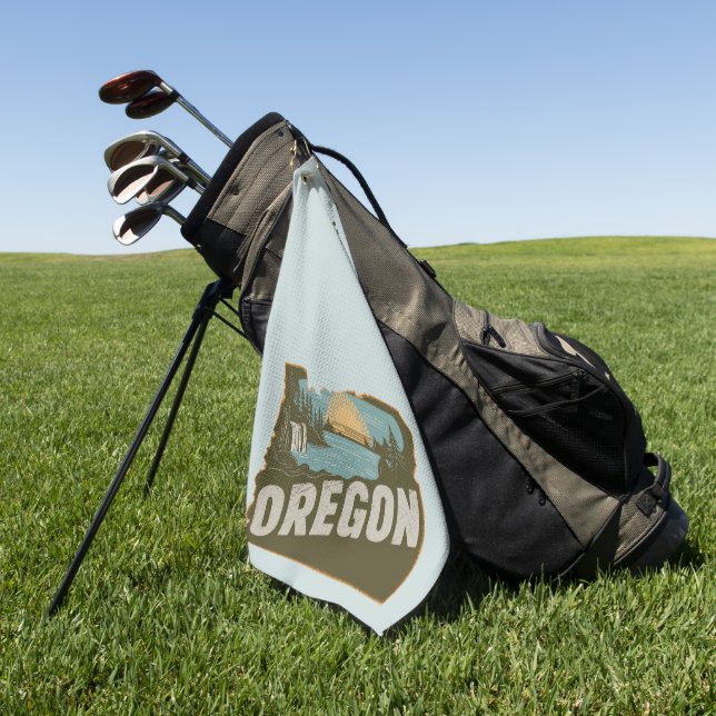 Retro Oregon Silhouette Monogramm Golfhandtuch (Gras)