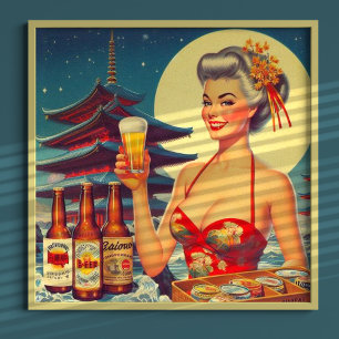 Retro Oriental Beer Girl Poster