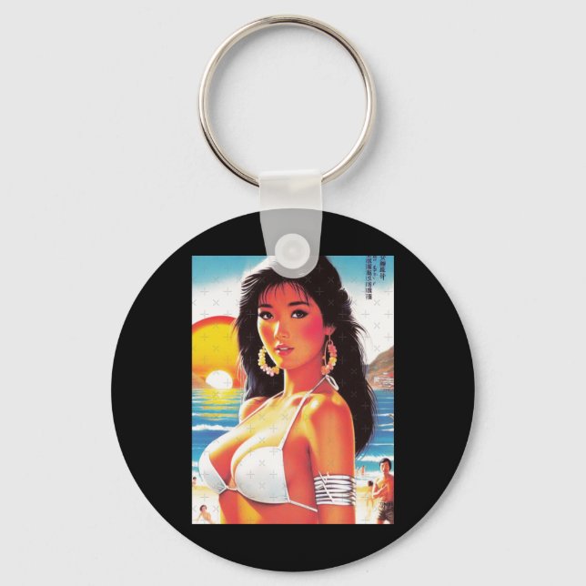 Retro Oriental Girl Sticker  Schlüsselanhänger (Vorderseite)