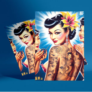 Retro Oriental Tattooed Woman Postkarte