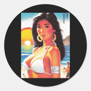 Retro-Orientalisches-Mädchen-Aufkleber Runder Aufkleber