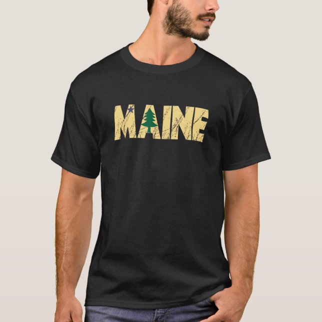 Retro Original Maine State Flag Northern New Engla T-Shirt (Vorderseite)