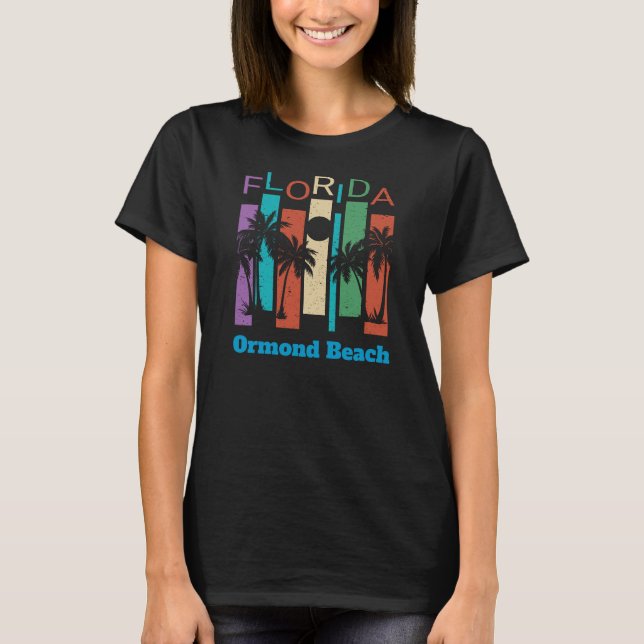 Retro Ormond Strand-Florida-Palme-Andenken T-Shirt (Vorderseite)