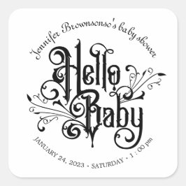 Retro Ornament Black Horror Gothic hello baby Quadratischer Aufkleber
