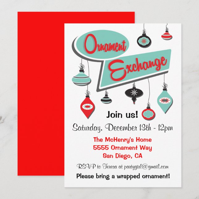 Retro Ornament Exchange - Einladung zu Weihnachten (Vorne/Hinten)