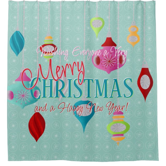 Retro Ornamente Aquamarin Weihnachten Duschvorhang (Vorderseite)