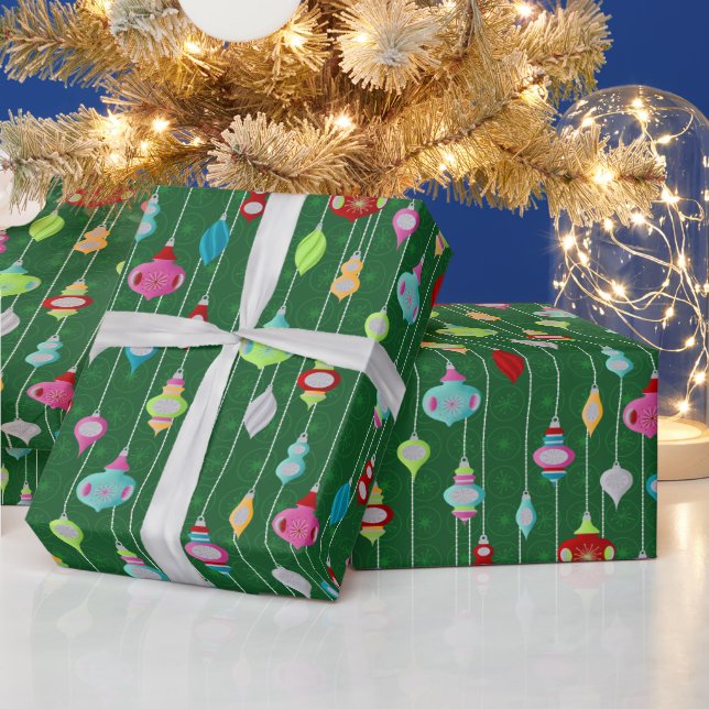 Retro Ornamente Grüne Weihnachten Geschenkpapier (Feiertage)