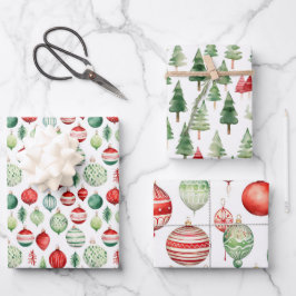 Retro Ornamente in Aquarellen Geschenkpapier Set