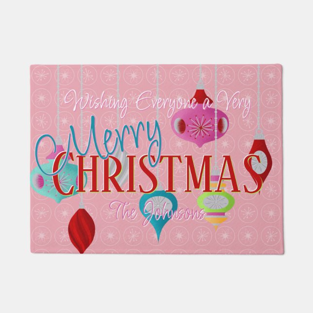Retro Ornamente Rosa Weihnachtsschmuck Fußmatte (Vorderseite)