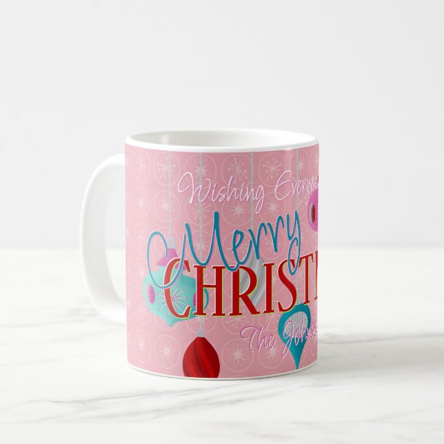 Retro Ornamente Rosa Weihnachtsschmuck Kaffeetasse (Vorderseite Links)