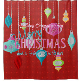 Retro Ornamente Rotes Weihnachtsfest Duschvorhang