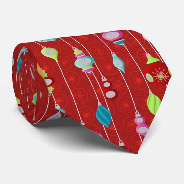 Retro Ornamente Rotes Weihnachtsfest Krawatte (Gerollt)