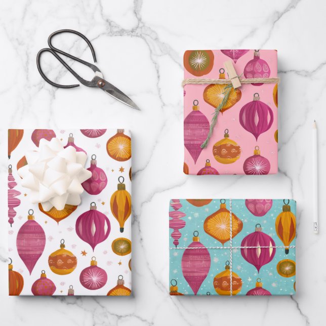 Retro Ornamente Weihnachten Geschenkpapier Set (Vorderseite)