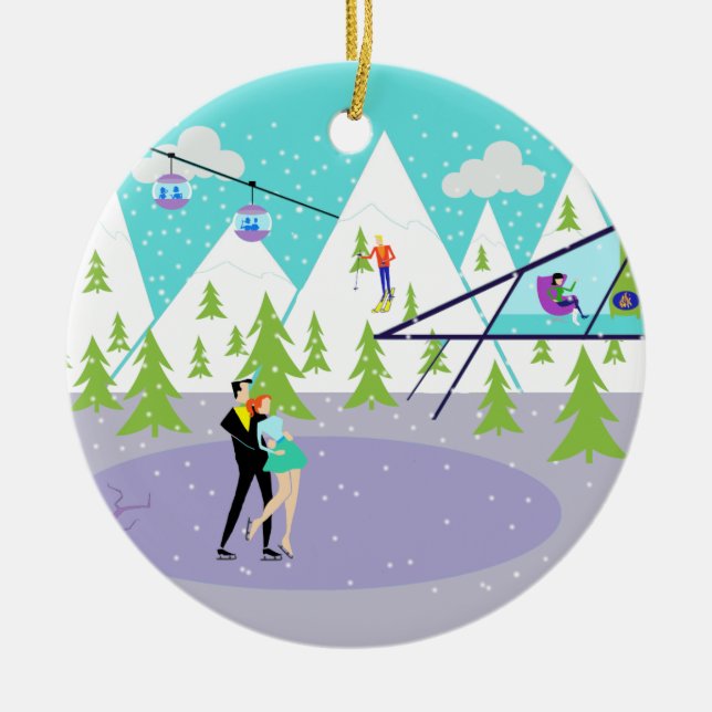 Rétro ornement de Noël de station de sports (Devant)