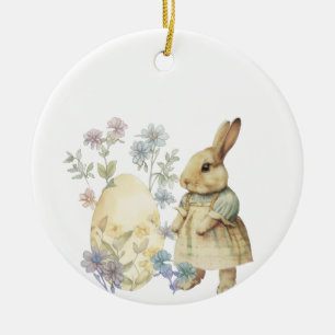 Retro-Osterei- und -Hasen-Wasserfarben-Schürze Keramik Ornament